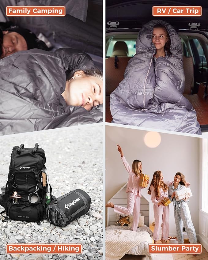 KingCamp Sleeping Bag for Adults Cold Weather &amp Warm Extra Wide Big &amp Tall XL Portable Waterproof Flannel Sleeping Bags Essentials Gear Accessories for Camping Backpacking Hiking Indoor &amp
