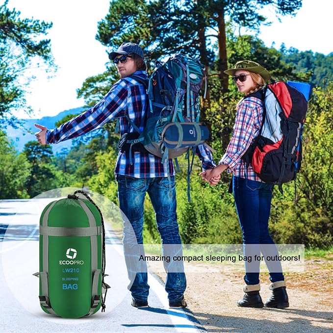 ECOOPRO Warm Weather Sleeping Bag - Portable Waterproof Compact Lightweight Comfort with Compression Sack - Great for Outdoor Camping Backpacking &amp Hiking-83 L x 30 W Fits Adults