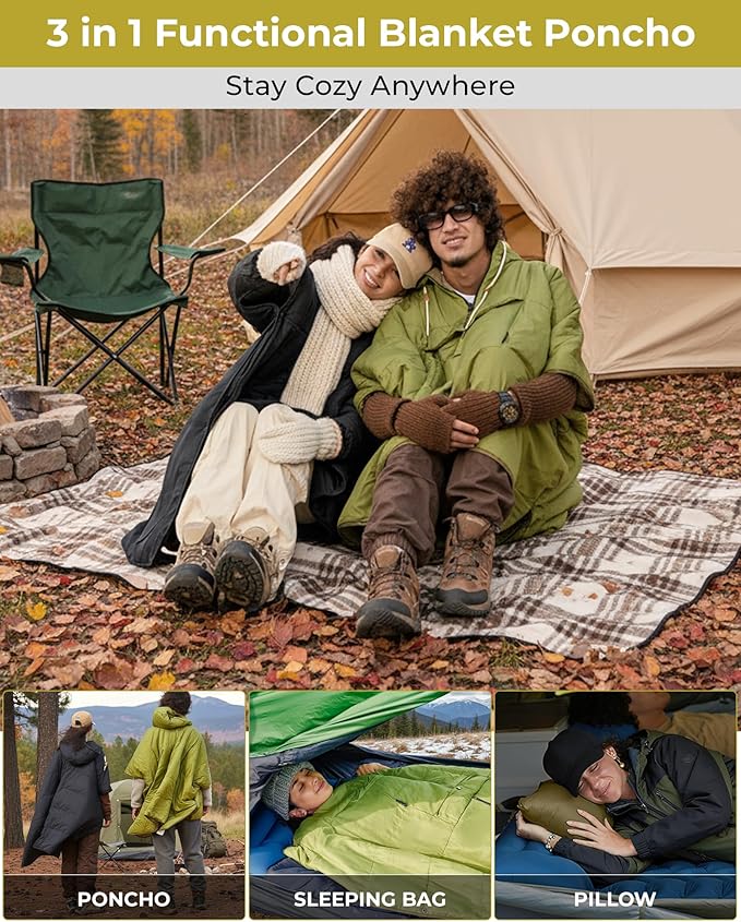 KingCamp Wearable Hoodie Blanket Poncho Ultralight Water-Repellent Wearable Sleeping Bag for Sports Camping for Teens Kids