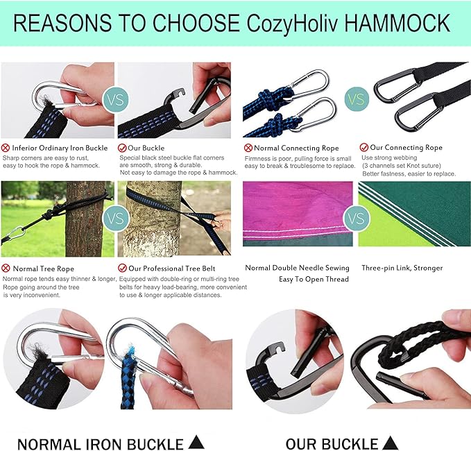 Double Hammocks for Camping Portable Parachute Hammock for Outdoor Hiking Travel Backpacking - Hammocks Swing for Backyard &amp Garden 78''W 118''L (Khaki/Green)