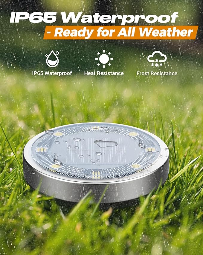btfarm 24 Pack Solar Lights Outdoor 8 LED Solar Ground Lights IP65 Waterproof Flat Solar Disc Light Pathway Lights for Garden Lawn Yard Christmas Decorations Red+Blue+Cool White