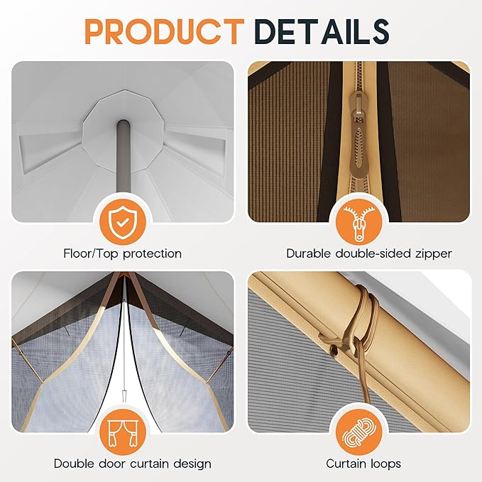 SPECRAFT Canvas Bell Yurt Tents &amp Inflatable Tent for Camping Waterproof Glamping Tent with Stove Jack Breathable Mesh Snowproofing Spacious 4-Season Family Shelter for Outdoor Camping Partie