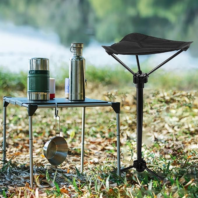 Folding Outdoor Camping Stool Adjustable Height Tripod Folding Chair Portable Lightweight Fishing Hiking Seat for Adults