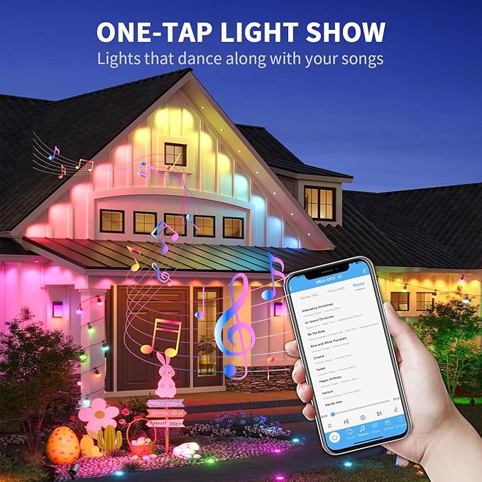 mw Permanent Outdoor Lights for House 50ft RGB+IC Smart Outdoor Decor 50 Scene Modes App/Remote Control IP68 Waterproof House Eave Lights for Halloween Christmas Party Decor
