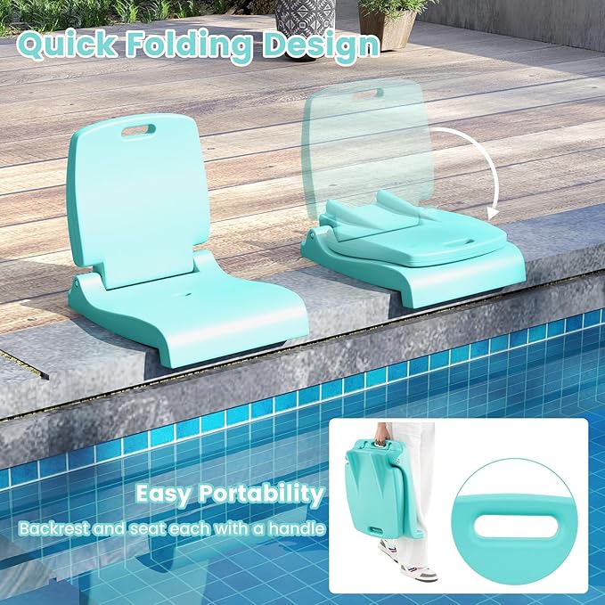 Goplus Poolside Chair for Edge of Pool Foldable Portable Flip Seat w/Back Support &amp 2 Handles Lightweight Outdoor Camping Chair for Stadium Tailgating Fishing Boats Beach (Mint Green 1 Pack