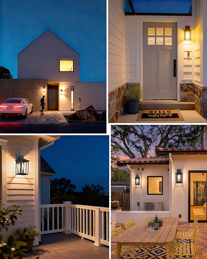 LTBLIGHT Dusk to Dawn Outdoor Lighting Modern Black Waterproof Exterior Wall Sconce Sensor Front Porch Lights with E26 Base for House Garage Patio Front Door 120V