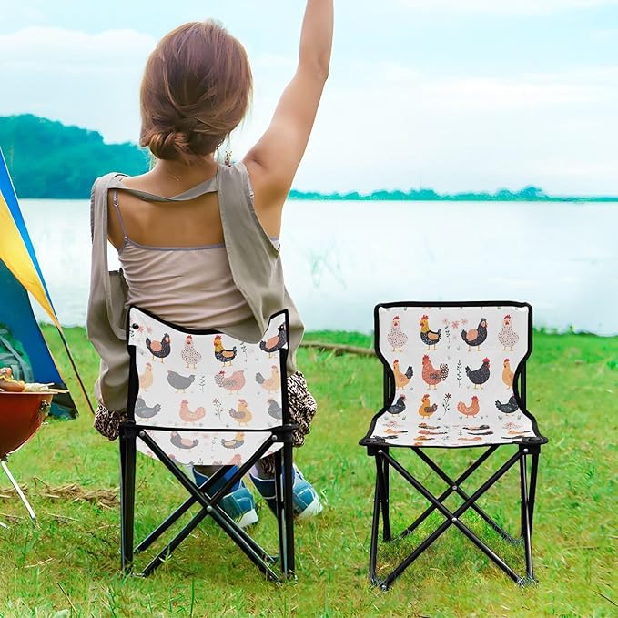 Cartoon Chicken Foldable Camp Chairs Ultra-Lightweight Beach Chairs for Adults Carry Bag Included for Camp