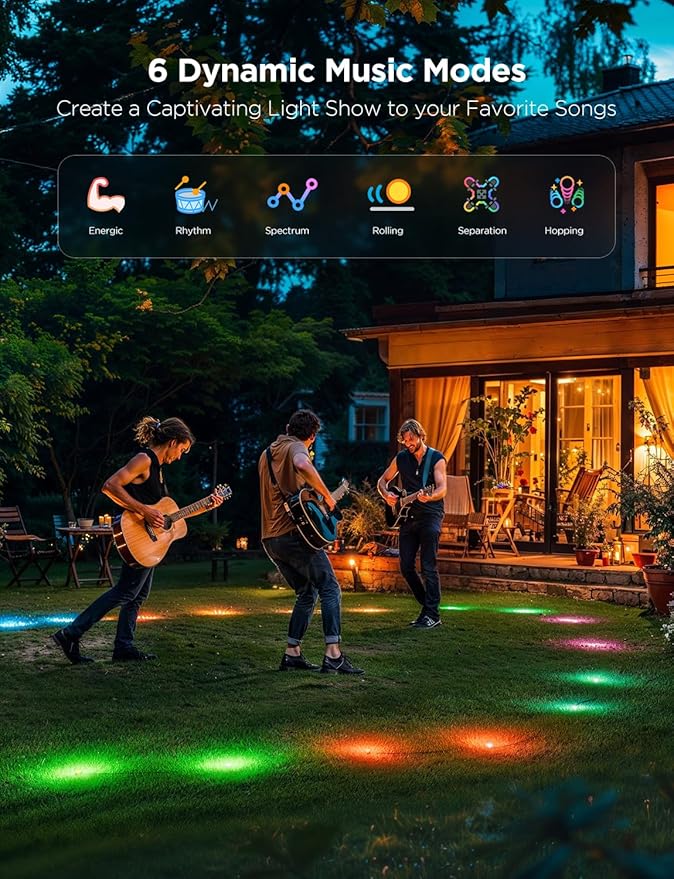 Govee Outdoor Ground Lights 2 50ft Patio Decorations 15 Pack RGBIC Pathway Lights with 100LM Warm White IP67 Waterproof 63 Scene Modes Works with Alexa Google Assistant
