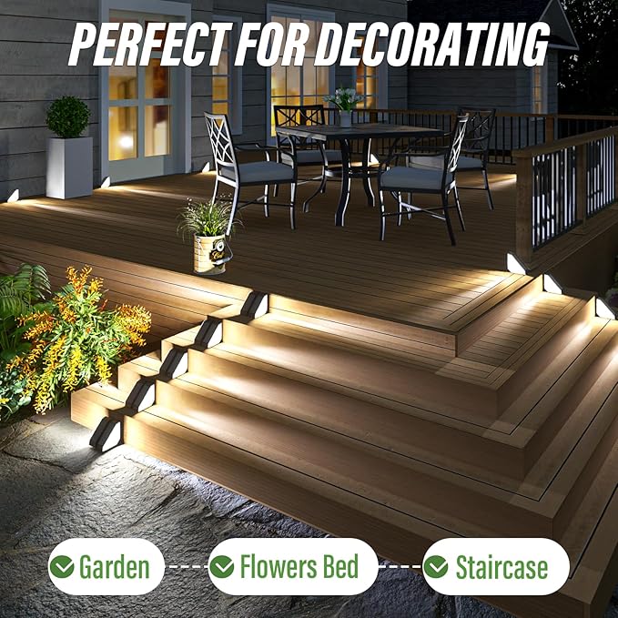 JSOT Solar Step Stair Lights Outdoor Yard Decor 8 Pack IP65 Waterproof Deck Lighting for Outside Solar Powered Solar Garden Light Decor for Fence Backyard Front Porch Step Balcony Wall Patio