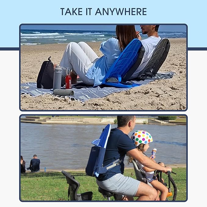 Portable Ground Chair for Beach Camping Park &amp Stadium – 5-Position Recline Wearable Lightweight – Slim Style – (Blue)