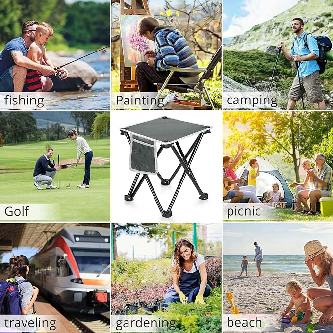 Triple Tree 2 Pack Folding Camping Stool 13.8 Inch Small Portable Lightweight Stool with Side Pocket Foot Stool with Carry Bag for Hiking Fishing and Beach Hold up to 400lbs Grey