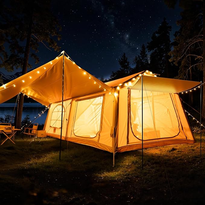 Inflatable Tent for Camping Waterproof Oxford Large Blow Up Hot Tent with Pump Easy Setup Inflatable Glamping House Air Tent for Family 4/6/8/10/12 People