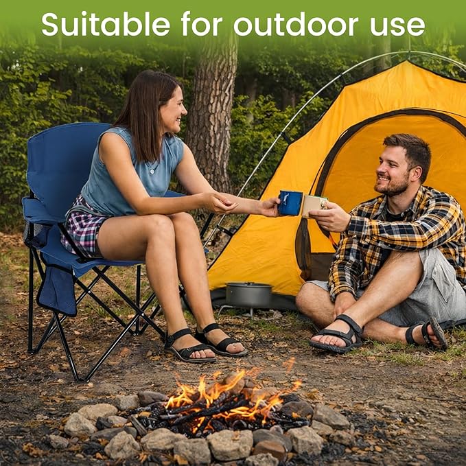 Folding Camping Chair with Cup Holder &amp Side Storage Bag 300lb Capacity Lightweight 5.5lbs Portable for Beach Picnic Sport Cyan