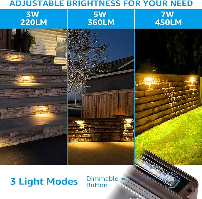 LEONLITE 8-Pack Premium Series 12 Inch Dimmable LED Hardscape Lighting 3 Way 3W/5W/7W Retaining Wall Lights Low Voltage Landscape Lights 12V Paver Light Outdoor Step Light 3000K Warm White ETL