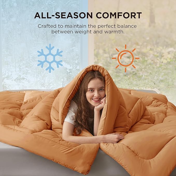 Bedsure Comforter Duvet Insert - Quilted Comforters Twin XL Size All Season Duvet GentleSoft Down Alternative Bedding with 8 Tabs Gifts for Women/Men Burnt Orange Twin XL 92 x 68 Inches
