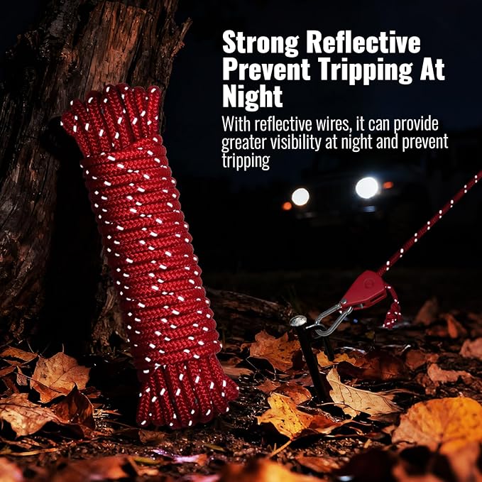 Camping Rope Reflective Tent Rope Guyline with Ratchet Pulley Tarp Tie Down Ropes for Tent Tarp Canopy Shelter Camping 13ft Adjustable Guy Line for Canopy Tent 6 Pack Guy Lines Tents Cords