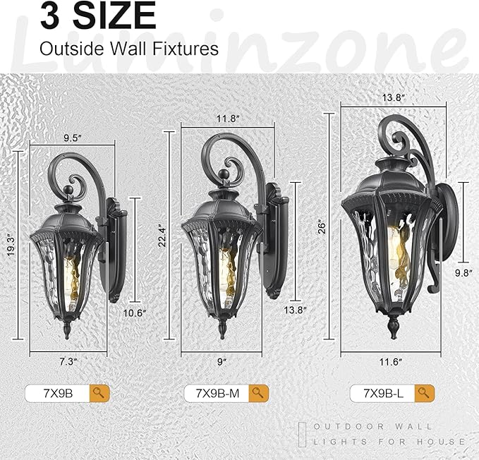 Outdoor Porch Lights Wall Mount Outdoor Sconce Lighting Waterproof Exterior Porch Light Anti-Rust Aluminum Outside Latern with Water Ripple Glass for House Yard Hallway Doorway Patio