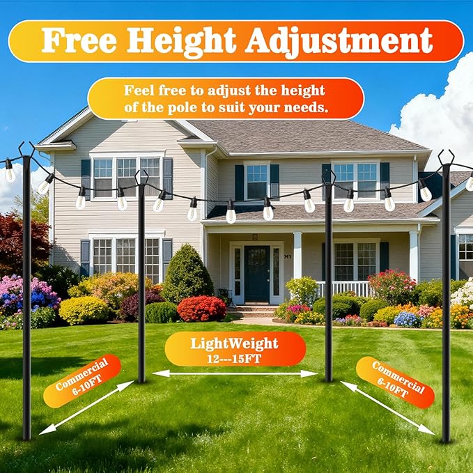 LETIANPAI 8 Pack String Light Poles10 FT Metal Poles with Fork for Outdoor String LightsOutdoor Light Poles with ForkPoles/Post/Stand for Outside