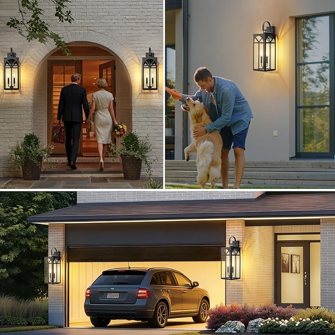 Dusk to Dawn Outdoor Wall Lighting 2 Packs 18 Large Exterior Matte Black Outdoor Sconce Lights Industrial Porch Wall Lantern Waterproof Modern Outdoor Light Lamp Fixture for Patio Entryway