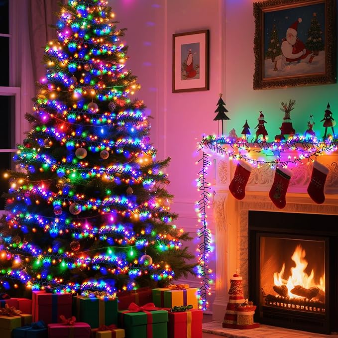 1000 LED 50FT Cluster String Lights Outdoor Multicolor Waterproof Christmas Tree Firecrackers String Lights with 8 Modes &amp Timer Plug in Twinkle Fairy Lights Decor for Indoor Xmas Party Bedroom