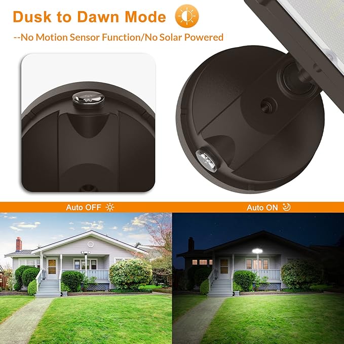 LEPOWER 3500LM Dusk to Dawn LED Security Lights Outdoor 35W Outdoor Flood Light with Photocell 5500K IP65 Waterproof 3 Head Exterior Light for Garage Patio Yard（Brown） (Pack of 2)