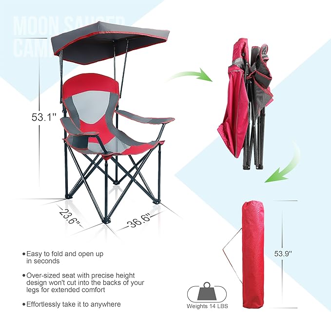 ALPHA CAMP Heavy Duty Canopy Camping Chair 350 lbs Capacity Oversized Folding Chair with Adjustable Sunshade Portable Sunshade Chair with Cup Holder for Beach Fishing Outdoor