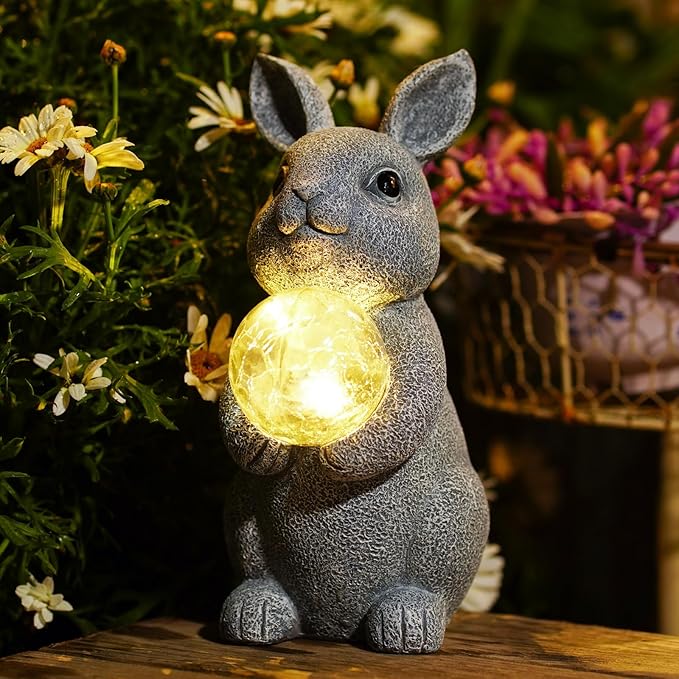 Solar Garden Outdoor Statues Bunny with Gazing Ball - Outdoor Decor Garden Rabbit Statue for Patio Balcony Yard Lawn Ornament - Unique Housewarming Gifts