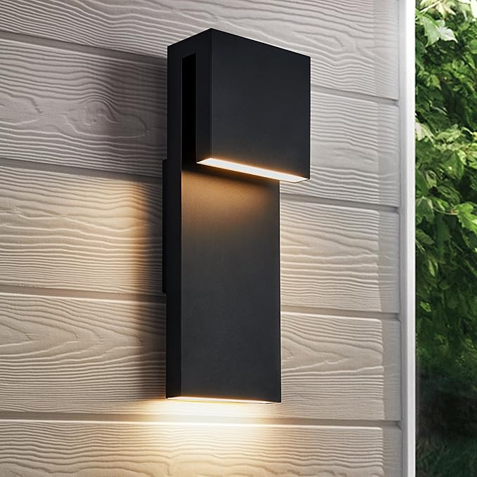 Modern LED Outdoor Wall Sconce 17W Integrated LED Outdoor Wall MountAnti Rust Textured Black Suit for Wet Locations and All RoomsEasily Installed in Any Direction.Bulb Included.