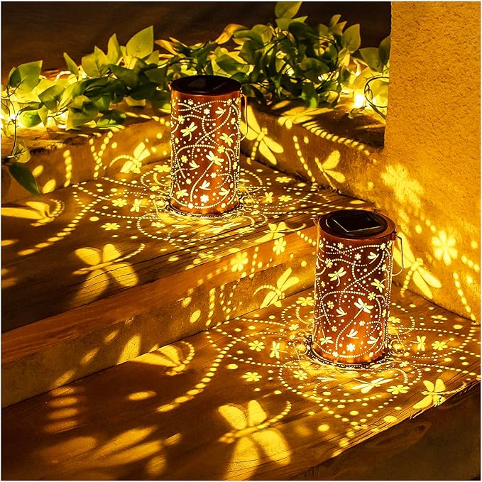 Dragonfly Solar Lanterns Outdoor Waterproof Hanging Solar Lights Dragonfly Gifts for Women Men Metal Decorative LED Lanterns for Garden DecorYardPatioLawnTabletopPathway