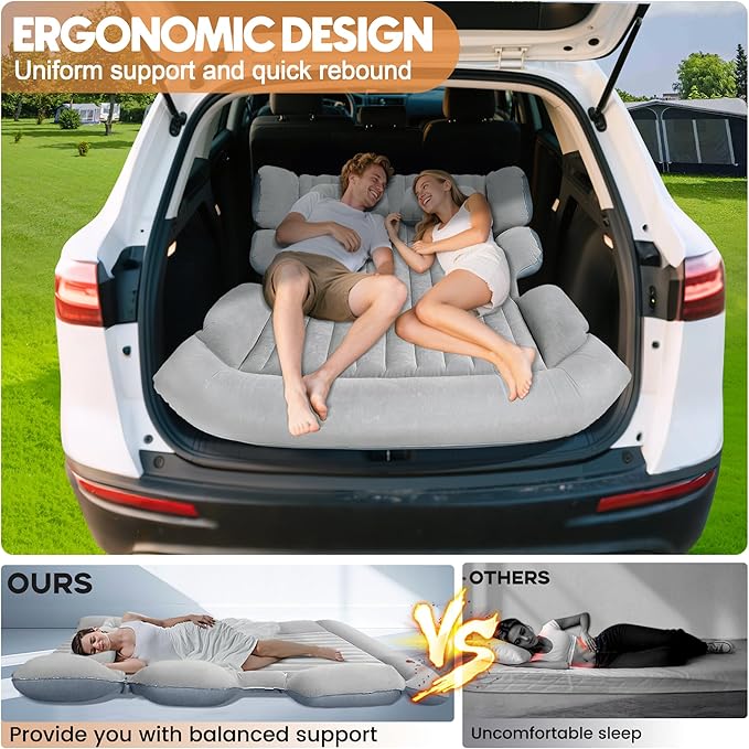AearKing SUV Air Mattress Thickened Car Air Mattress SUV Mattress for Truck Double-Sided Inflatable car Bed with 2 Pillows &amp Air Pump Car Camping Mattress Back Seat Inflatable Bed for Suvs