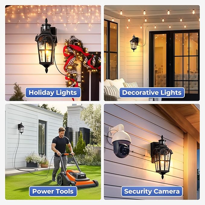 16.4 Motion Sensor Outdoor Lights with GFCI Outlet 2-Pack ORB Outdoor Porch Light with Water Ripple Glass 4-Modes Waterproof and Anti-Rust Dusk to Dawn Outdoor Lighting for Garage Patio