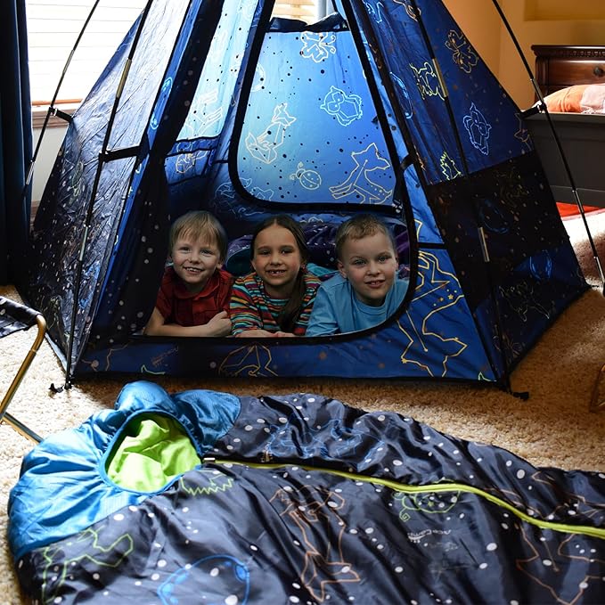 AceCamp Glow in The Dark Mummy Sleeping Bag for Kids and Youth Temperature Rating 30°F/-1°C Water-Resistant for Camping Hiking and Slumber Party