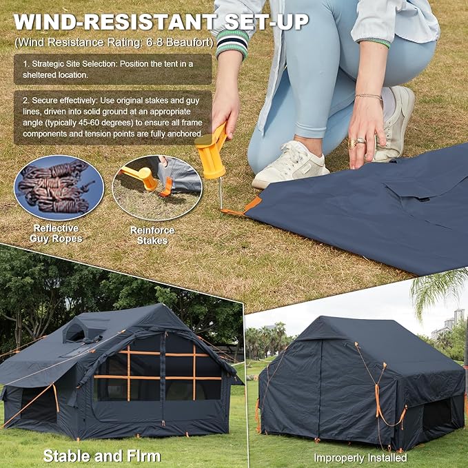 Inflatable Camping Tent2/4/6/8 Person Glamping Inflatable Tents with Awning Quick Setup Blow Up Tents with Pump Waterproof Oxford Inflatable House for Camping Air Glamping Hot Tents for Adult