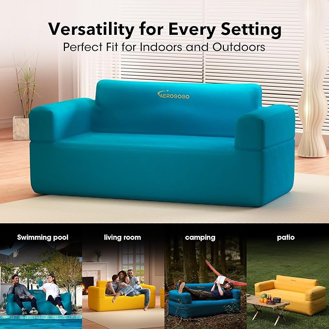 Inflatable Couch for Camping with Built-in Pump Portable Blow Up Sofa Multifunctional Inflatable Furniture has High-Pressure Resistant Fabric Suitable for Backyard Beach Music Festival Party (Blue)