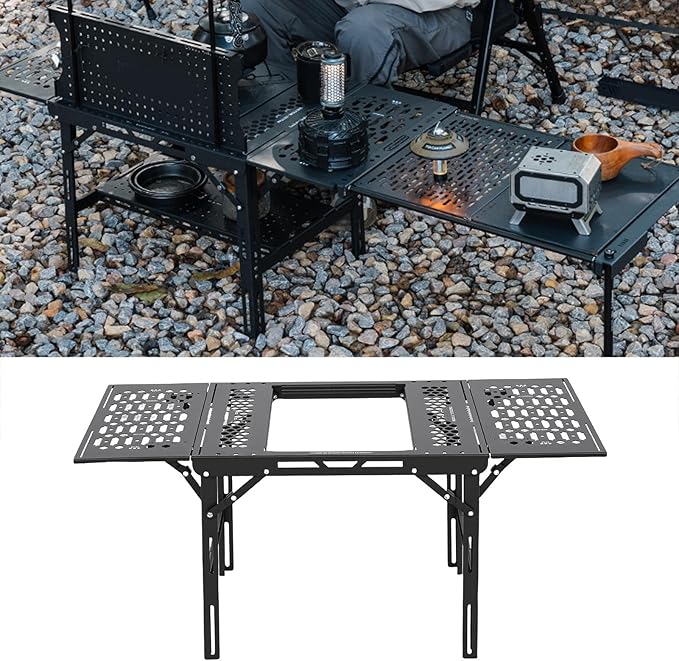 Keenso Camping Table IGT Camping Table Aluminum Alloy Folding Modular Tables with Expansion System and Multi Purpose Side Extension Boards for Outdoor Picnic Car Trip