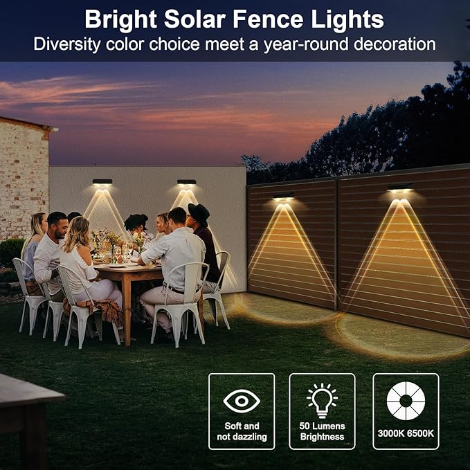 Solar Fence Lights Outdoor 12 Pack Warm White &amp Cool White &amp 6 Colored+RGB Color Changing High Brightness LED Spot Lens Deck Lights Dusk to Dawn for Backyard Railing Patio Wall IP65 Waterpr