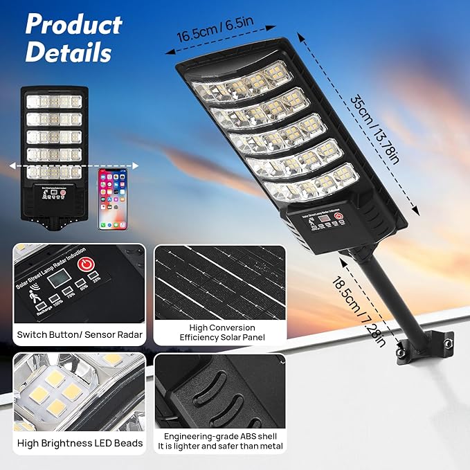 Super Bright Solar Lights Outdoor Solar Motion Sensor Light Waterproof Security Flood Light with 3 Modes for Garden Yard Pathway (1 Pack)