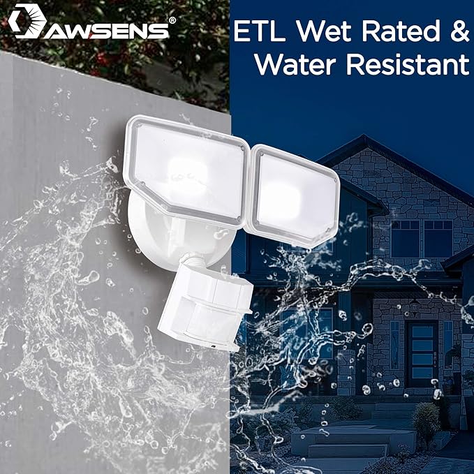 40W LED Security Lights Motion Sensor Light Outdoor 180 Degree 4000 LM 5000 K ETL Water Resistant Clear 2 Head Motion Detector Flood Light for Garage Yard (White)