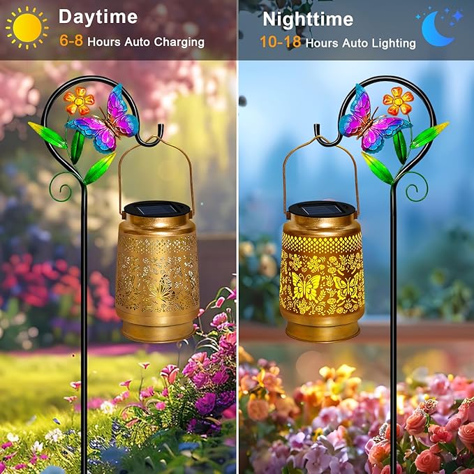 Butterfly Solar Lanterns Outdoor WaterproofGarden Decor Gifts for Women Mom GrandmaHanging Solar Lights with Sheep Hook for Yard Patio Pathway Porch