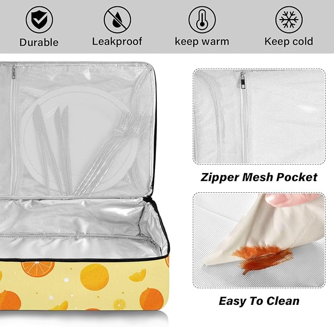 Casserole Carrier Pattern Oranges and LemonsInsulated Casserole Carrier for Hot or Cold Food Thermal Lunch Tote for Potluck Parties Picnic Beach Fits 9 x 13 Inches Baking Dish