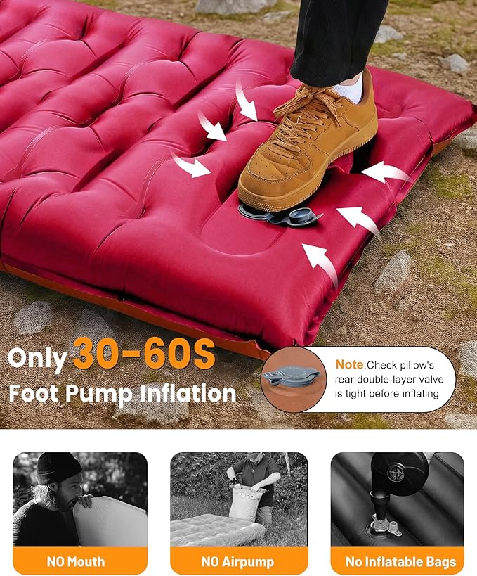Camping Sleeping Pad5.9 Inch Thick Camping Mat with Built in Pillow and Foot PumpSelf Inflating Sleeping Pad for Camping Backpacking（Green
