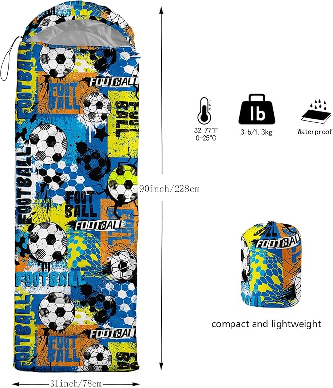 Kids Sleeping Bag for Boys GirlsWestern Cowboy Print-Lightweight Warm Portable Outdoor Indoor-Waterproof Cold Weather Resistant Sleeping Bag for Camping Hiking