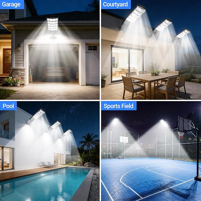 2 Pack Solar Lights Outdoor IP65 Waterproof Solar Street Motion Sensor Lights with Remote Control 8000K Dusk to Dawn LED Security Flood Outdoor Light Wide Angle Range for Yard Garage Porch Farm