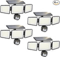 Philips Solar Security Light Outdoor 302 LED 1200lmSolar-Powered Waterproof Wall-Mounted Flood Light w/PIR Motion Sensor 3 Heads IP65 Waterproof 3 Modes (4 Packs)