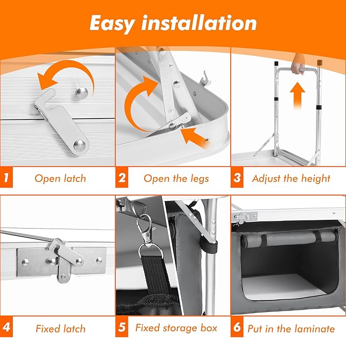 Camp Field Camping Folding Aluminum Table with Adjustable Legs for Outdoor Travel Beach Backyards BBQ Party and Picnic Foldable Table