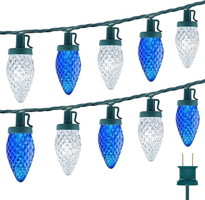 Brightown C9 LED Christmas String Lights 2 Pack Total 132ft 200LED Outdoor Lights String Plug-in Connectable Green Wire Lights Waterproof Roofline Lights String for Outside Yard Christmas Holiday