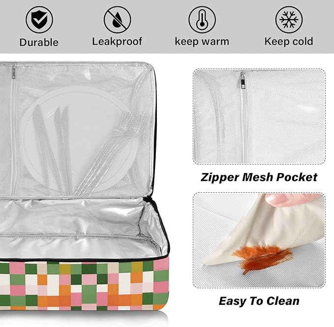 Casserole Carrier Cute Checkered Pattern PrintInsulated Casserole Carrier for Hot or Cold Food Thermal Lunch Tote for Potluck Parties Picnic Beach Fits 9 x 13 Inches Baking Dish