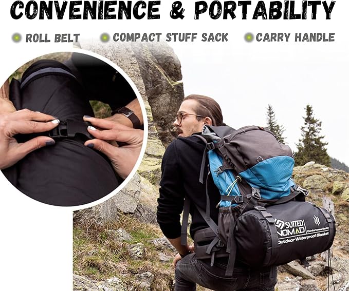 SUITEDNOMAD Large Waterproof Outdoor Stadium Blanket Windproof and Warm Extra Thick Fleece or Quilted Sherpa Great for Cold Weather Camping Picnic Sports Festivals