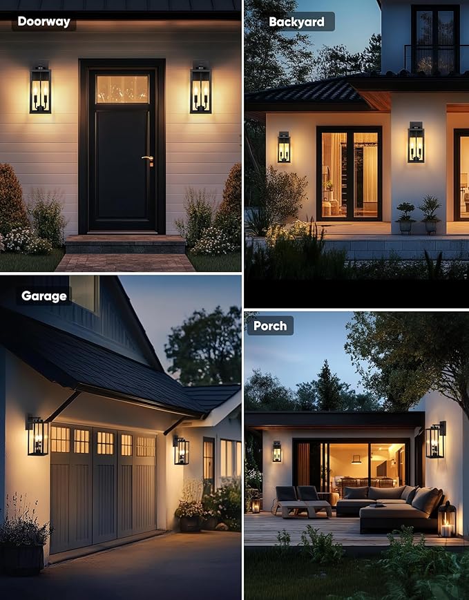 PARTPHONER Outdoor Indoor Wall Lights for House Transitional Wall Lantern Sconce Tall Wall Lamp Waterproof Exterior Lighting Fixture with E12 Base Outside Lights for House Porch Garage Black 2 Pack