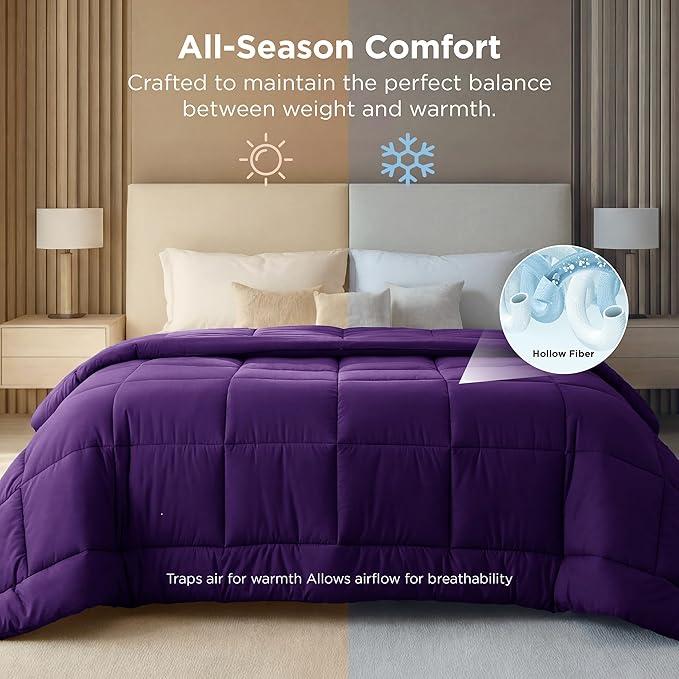 Bedsure Comforter Duvet Insert - Quilted Comforters Oversized King All Season Duvet GentleSoft Down Alternative Bedding Blanket with 8 Tabs Gifts for Women/Men Purple Oversized King 116x98 Inch